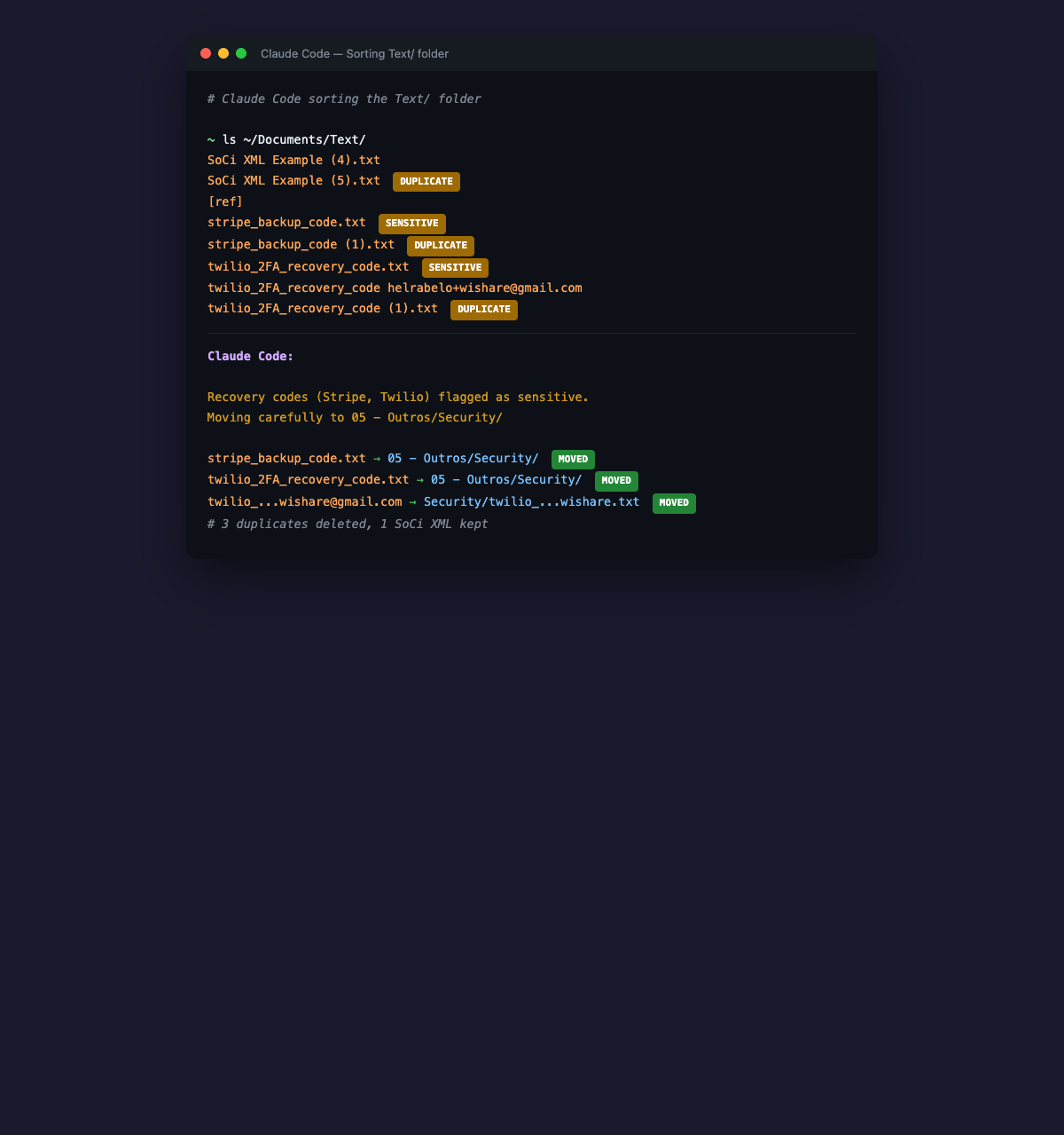 Claude Code flagging sensitive files and handling duplicates