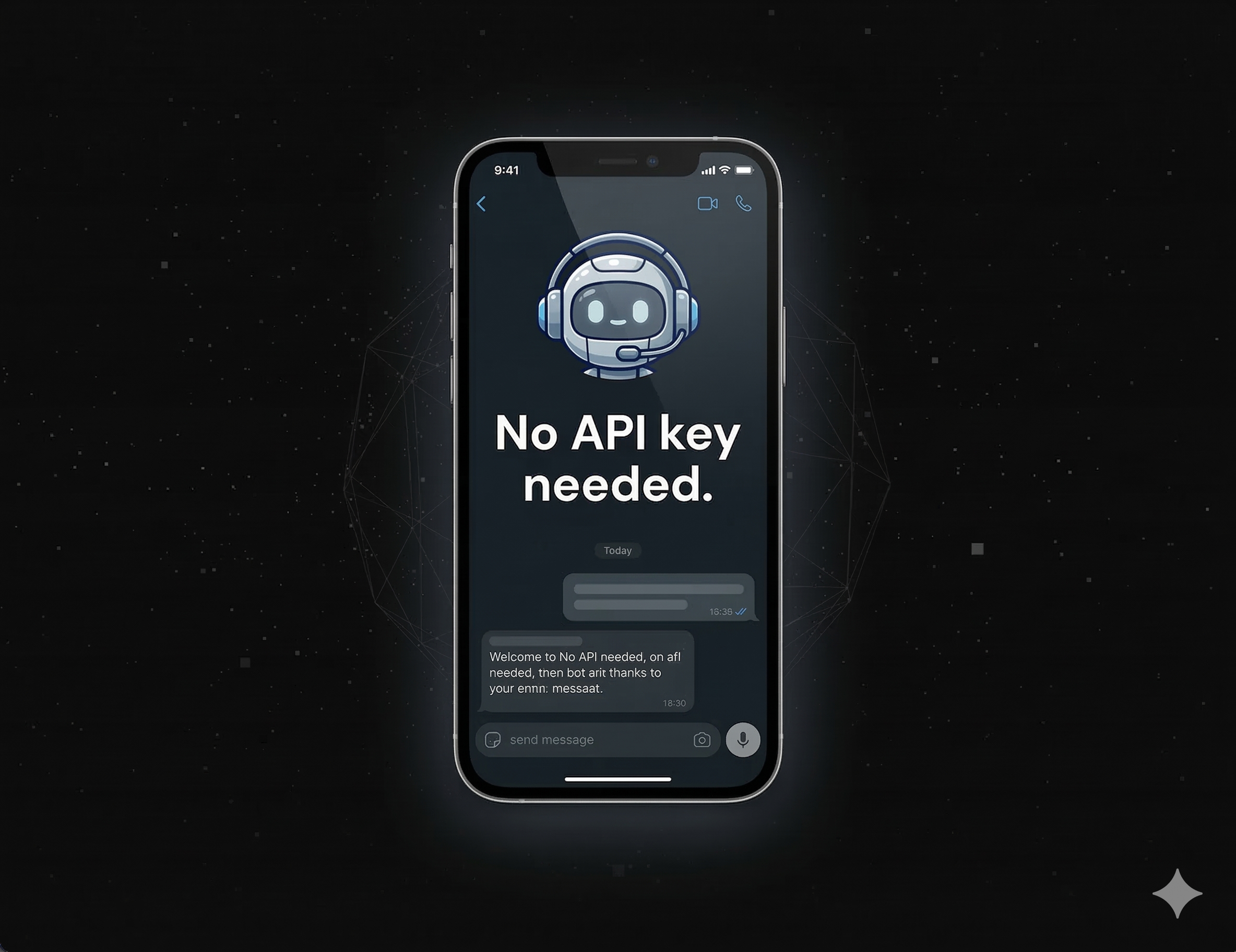 A friendly hacker bot on a phone — no API key needed